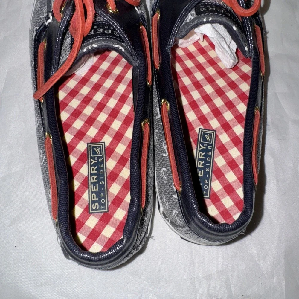 Sz 10M Sperry Top-Sider Leather Boat‎ Shoes 9688771 Navy Clear Sequin EUC